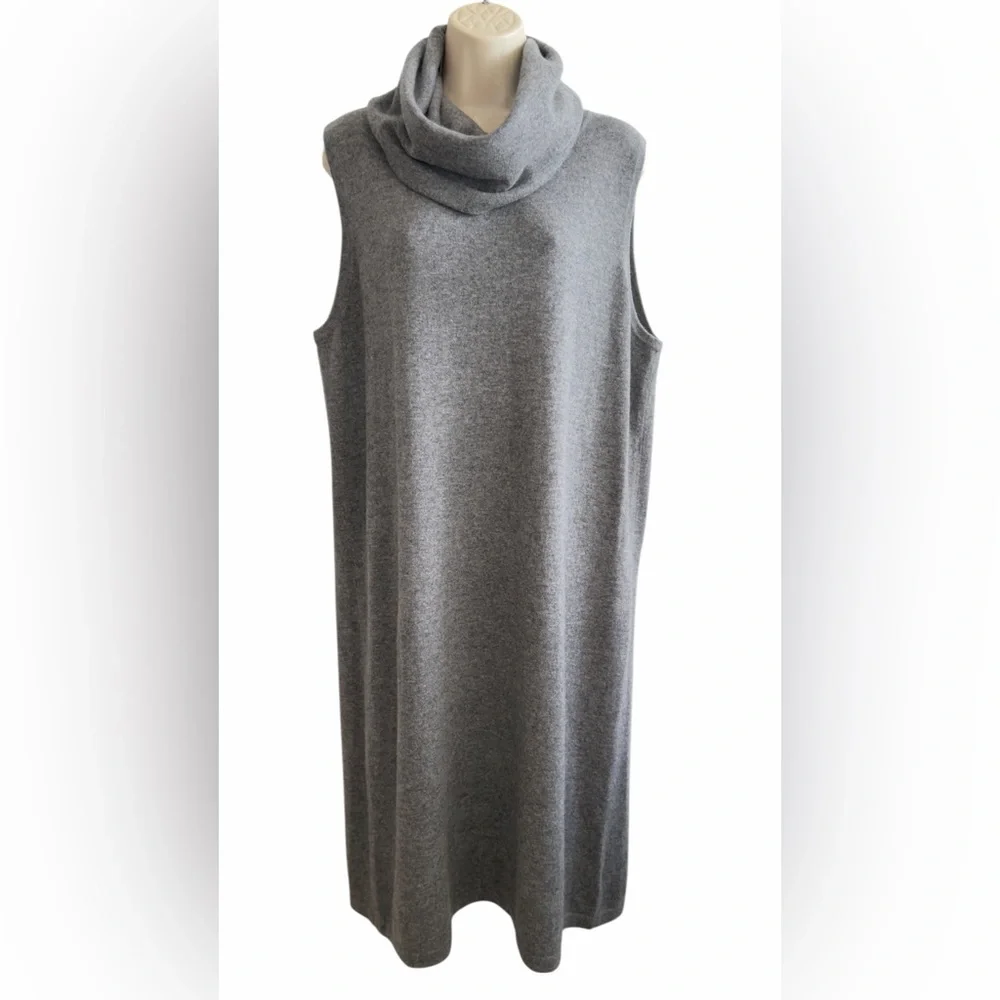 Ralph Lauren Silk Cashmere Cowl Neck Sleeveless Gray Midi Sweater Dress Size XL - Picture 2 of 10